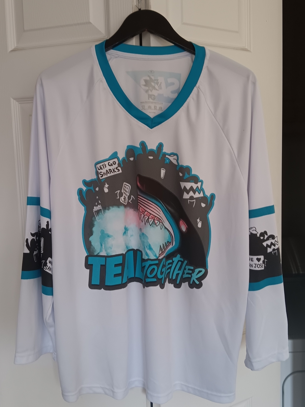 San Jose Sharks Teal Together White & Teal Hockey Jersey Size M